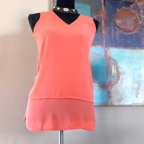 Michael Kors Peach Sheer Front Layered Sleeveless Top Size Small - Picture 1 of 12